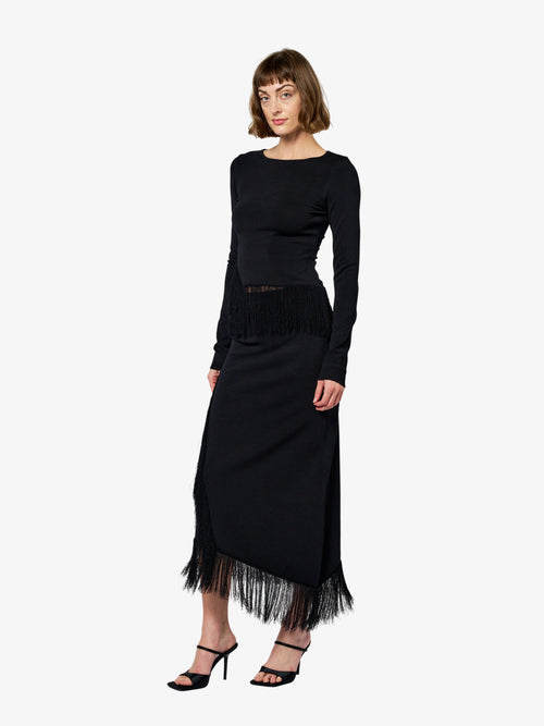 Load image 1 in gallery view. Chole Knit Asymmetric Fringe Skirt