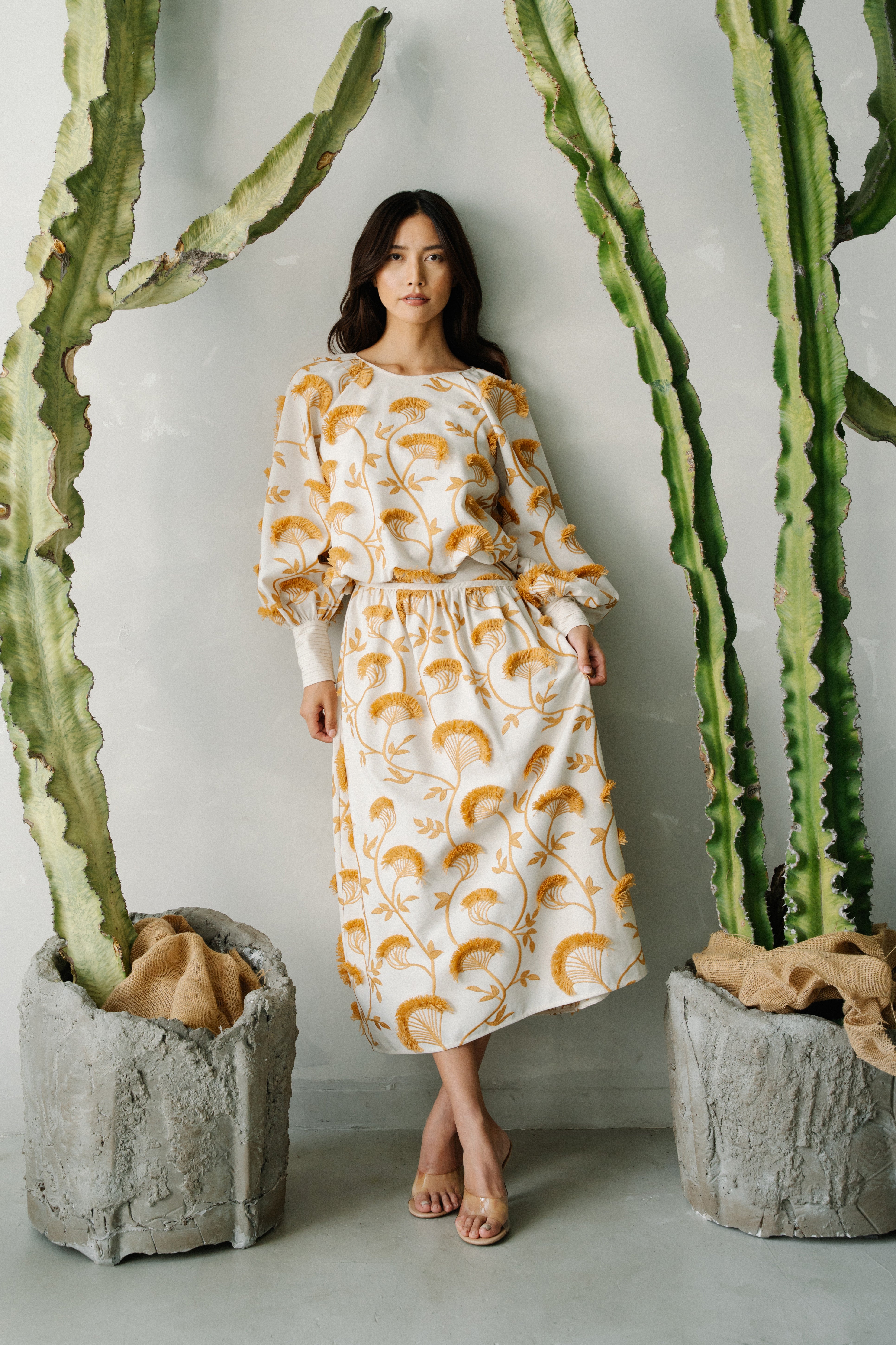 Wonda Embroidered Fringe	Midi	Skirt