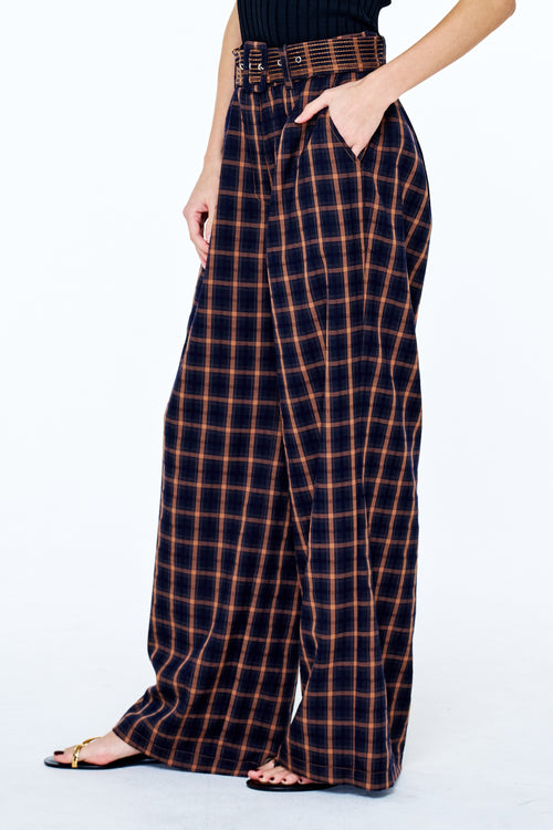 Load image 1 in gallery view. Sydney Belted Plaid Wide Leg Pants