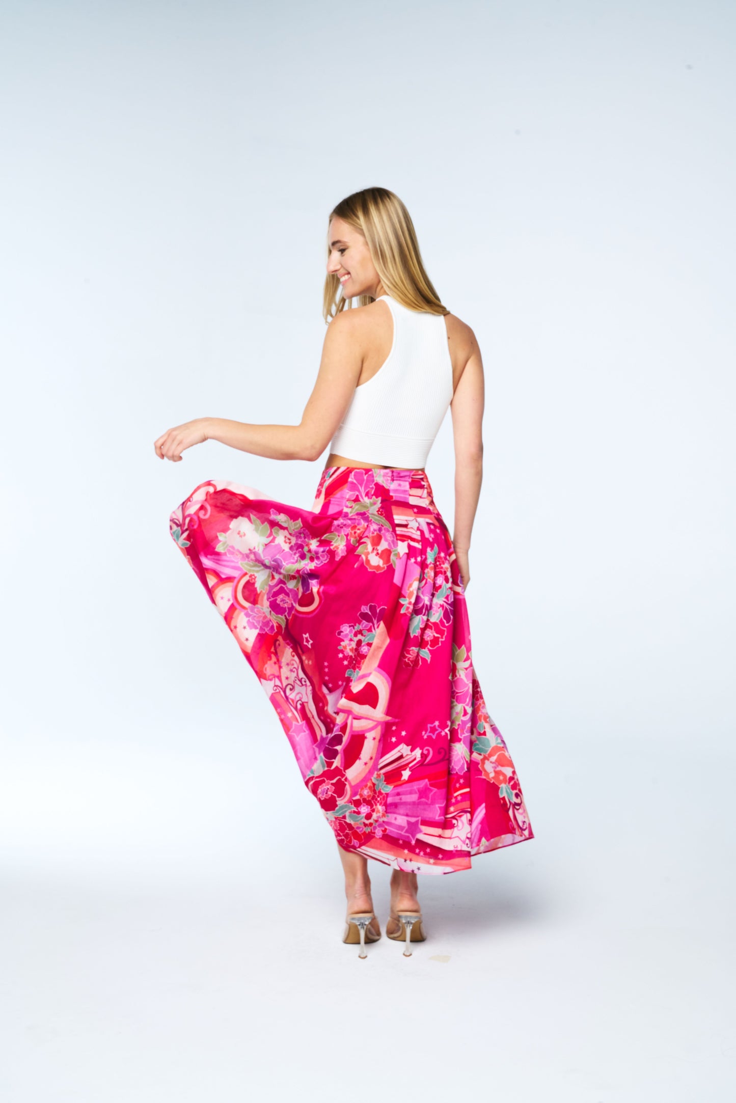Pheona Floral Print Pleated Midi Skirt