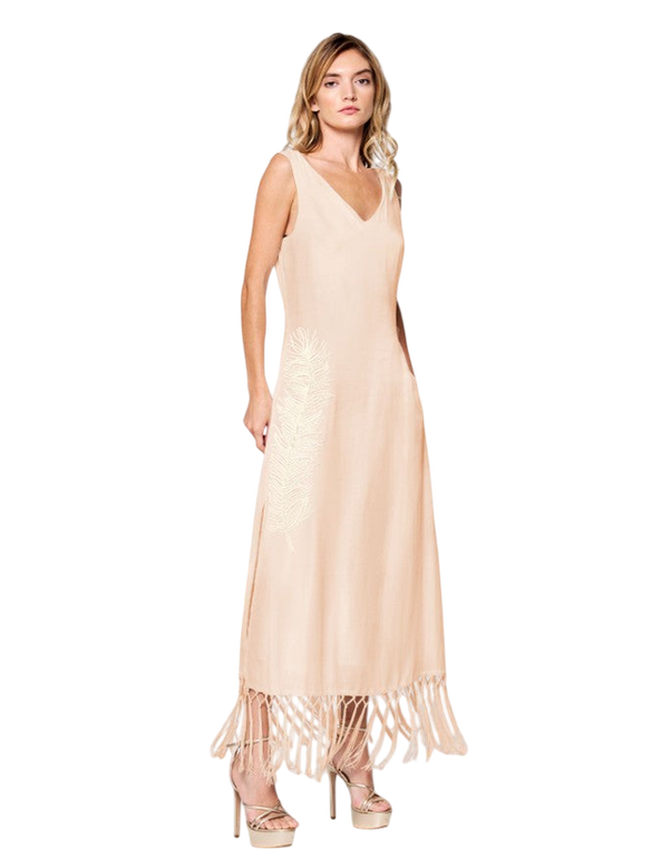 Serita Beaded Feather Fringe Midi Dress