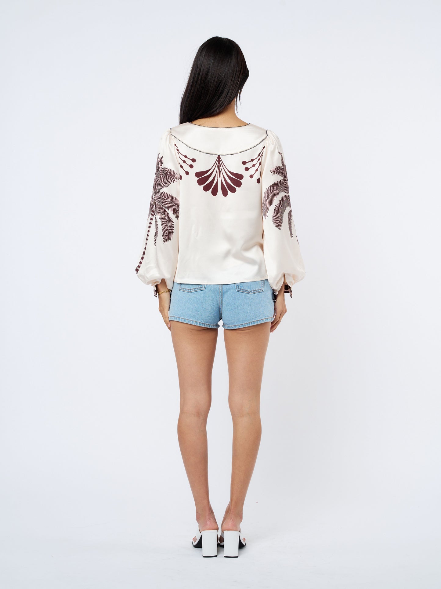 Kensley Palm Print Satin Top
