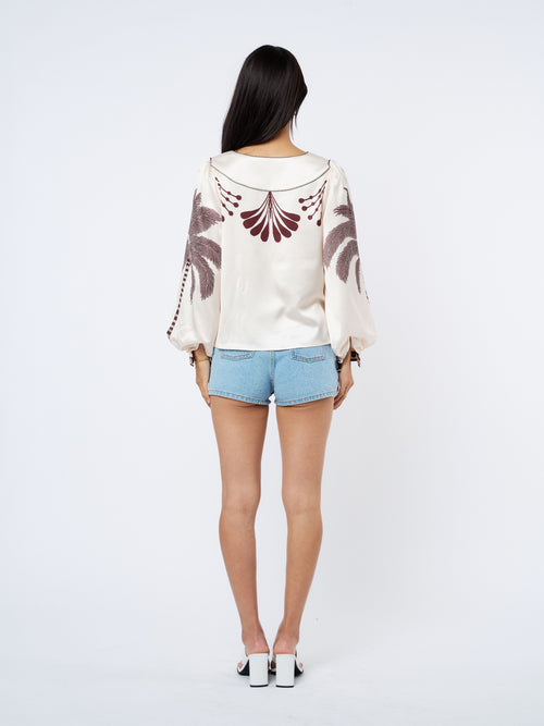 Load image 1 in gallery view. Kensley Palm Print Satin Top