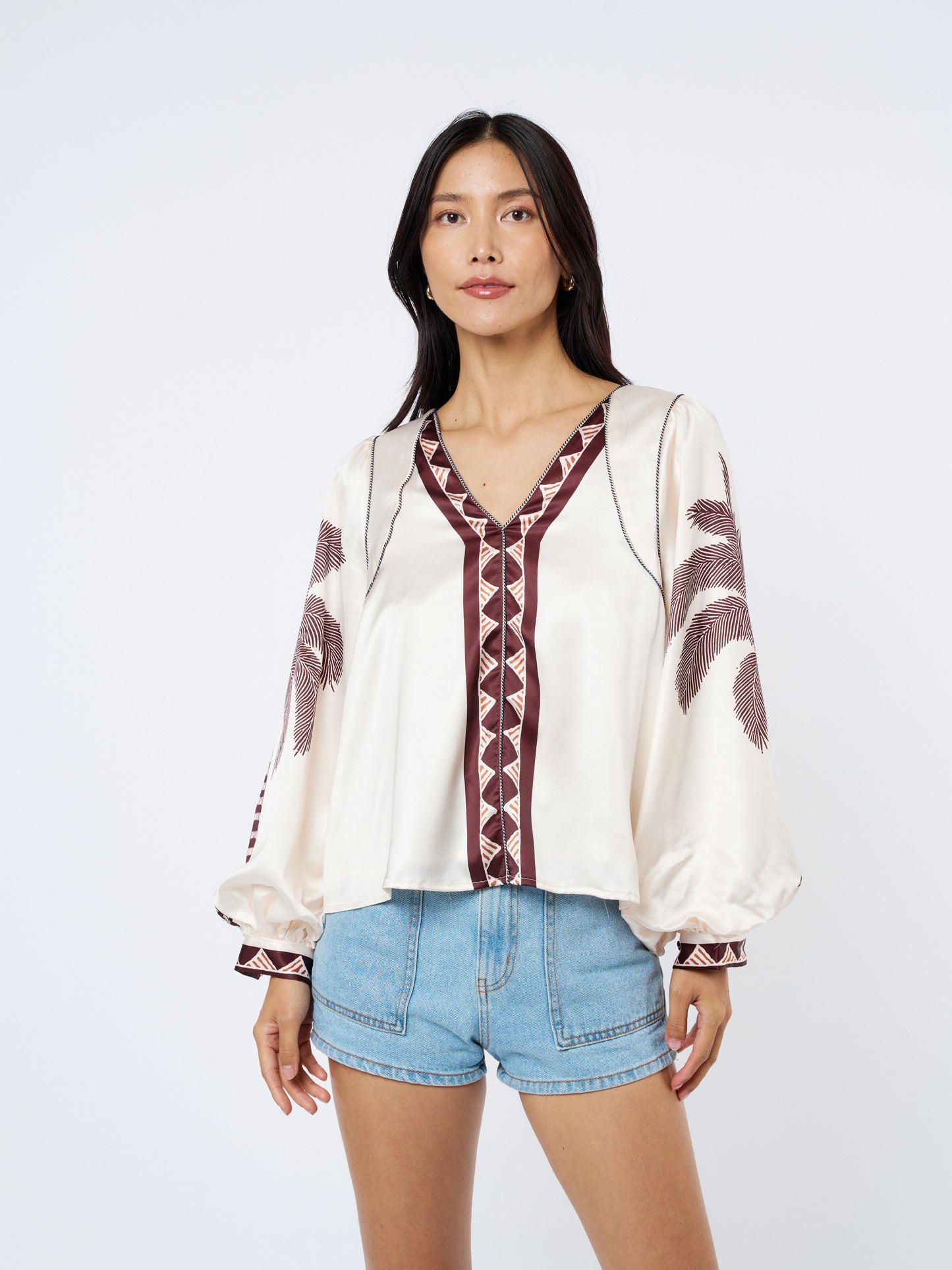 Kensley Palm Print Satin Top