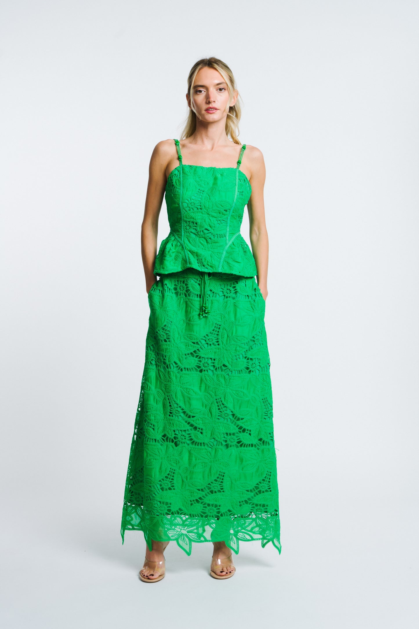 Lori	Embroidered Lace Midi Skirt