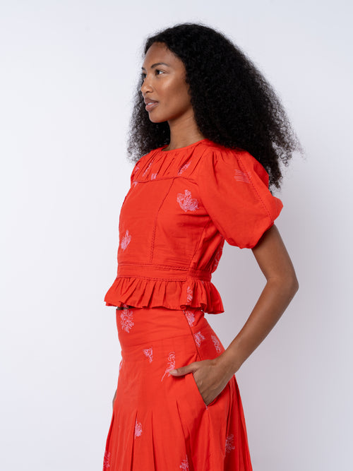 Load image 1 in gallery view. Allisa Embroidered Shirred Peplum Top