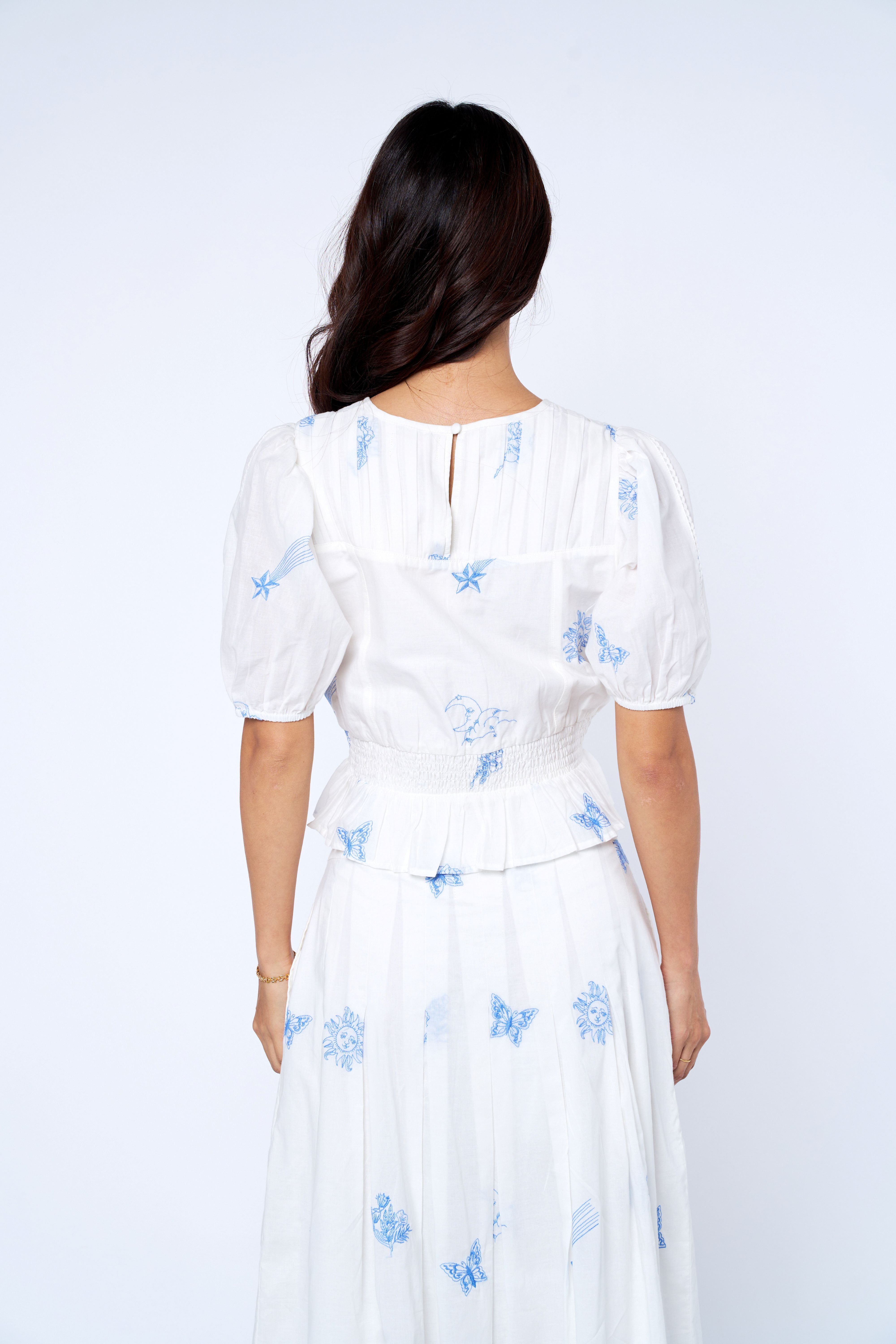 Allisa Embroidered Cotton Peplum Top
