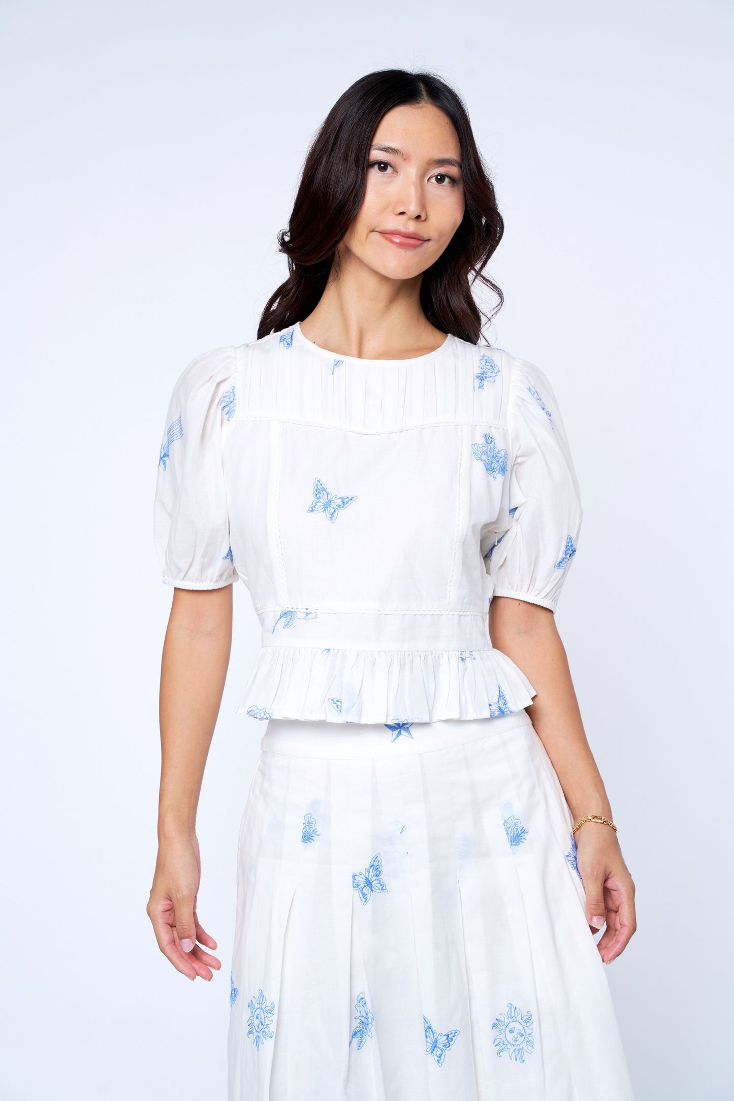 Allisa Embroidered Cotton Peplum Top