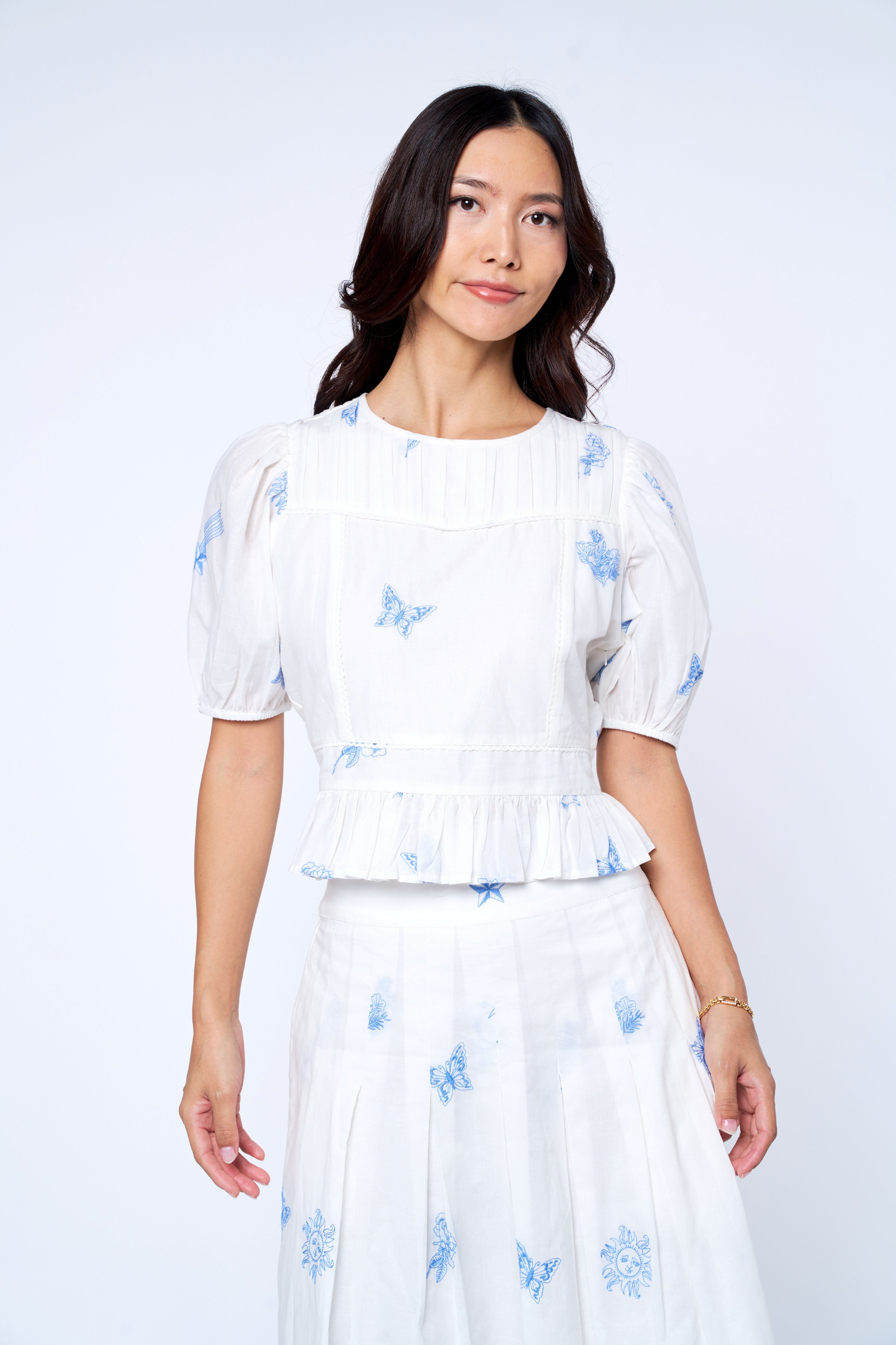 Allisa Embroidered Cotton Peplum Top