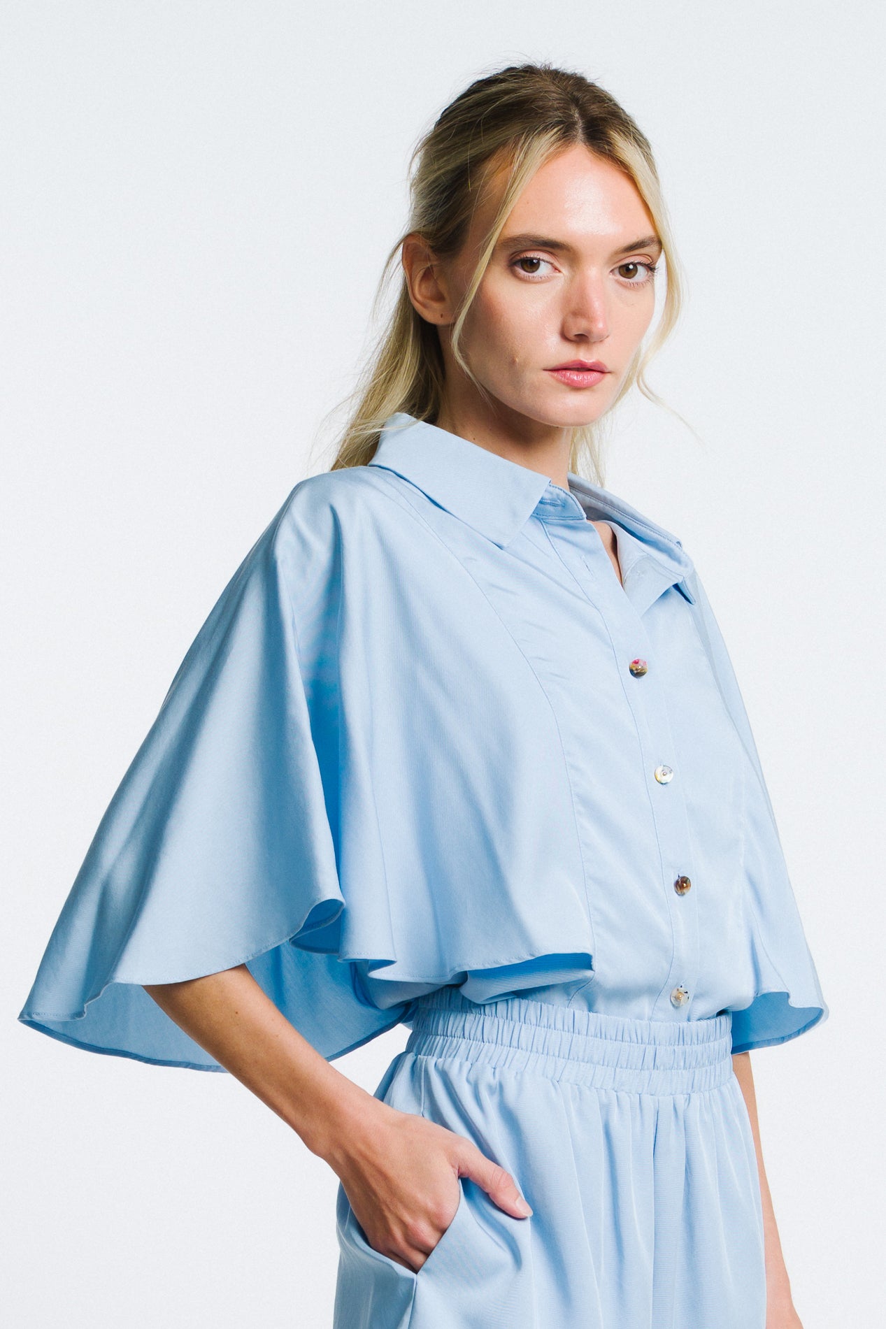 Kori Poncho Sleeves Button-Up Top