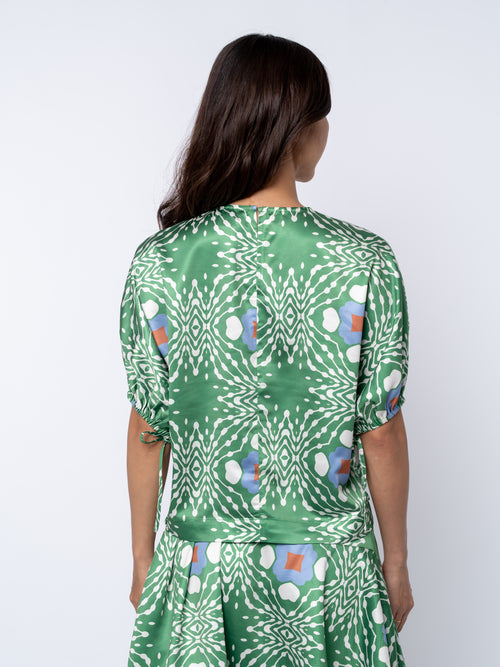Load image 1 in gallery view. Brigette Abstract Print Drawstring Satin Top