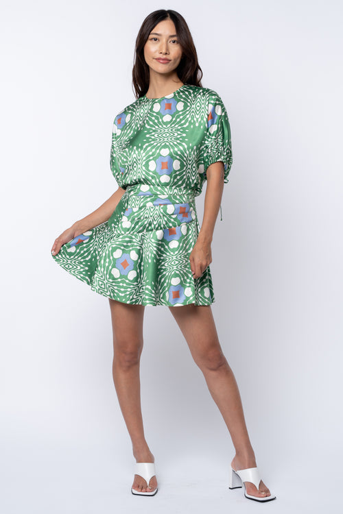 Load image 1 in gallery view. Priya Abstract Print High Waisted Satin Mini Skirt