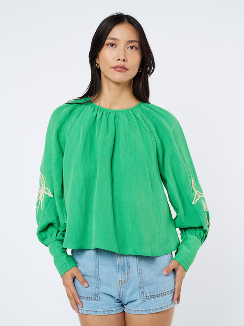Load image 1 in gallery view. Elsy	Embroidered Raglan Sleeve Top
