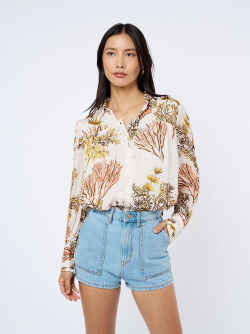 Load image 1 in gallery view. Sila Coral Print Button-Up Top