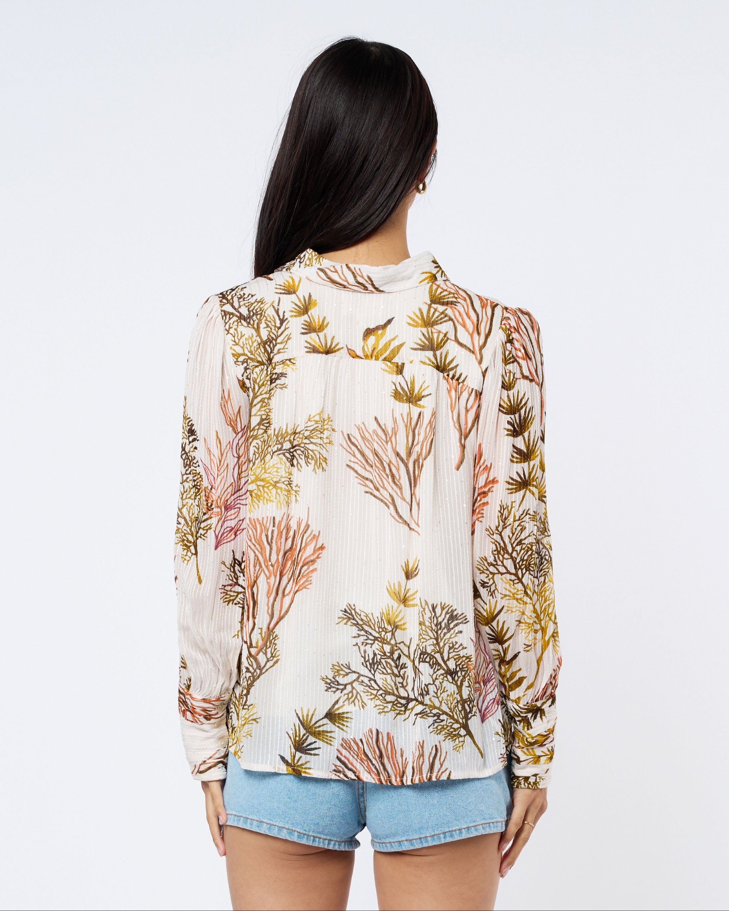 Sila Coral Print Button-Up Top