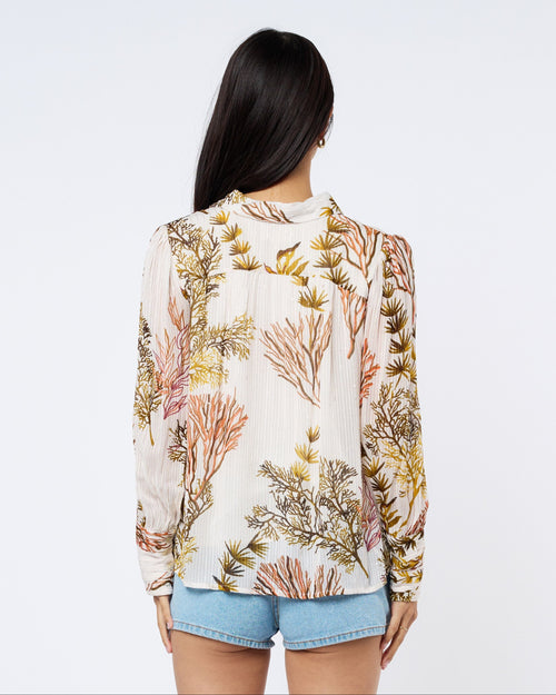 Load image 1 in gallery view. Sila Coral Print Button-Up Top