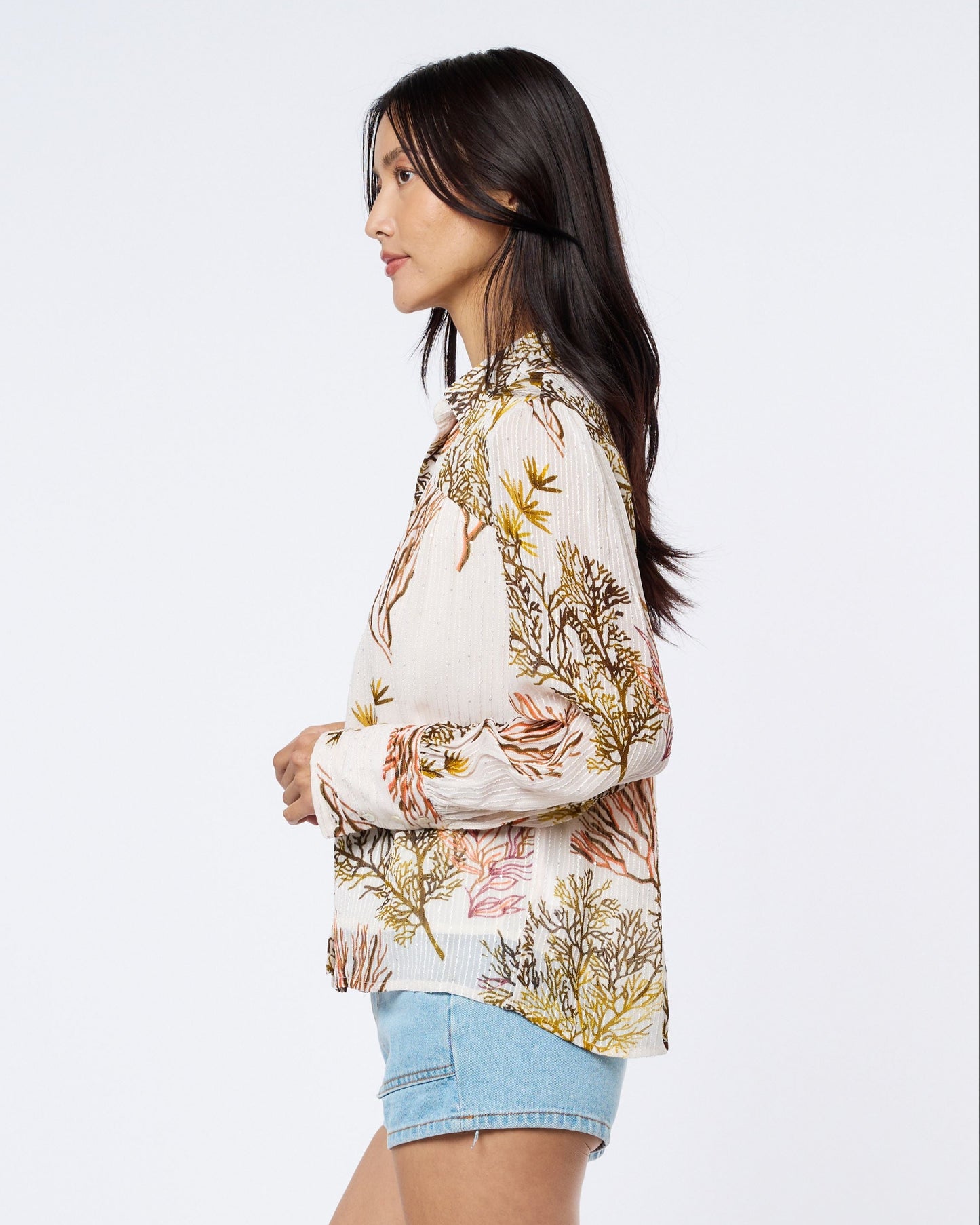 Sila Coral Print Button-Up Top