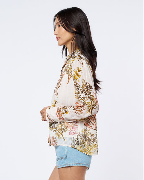 Load image 1 in gallery view. Sila Coral Print Button-Up Top