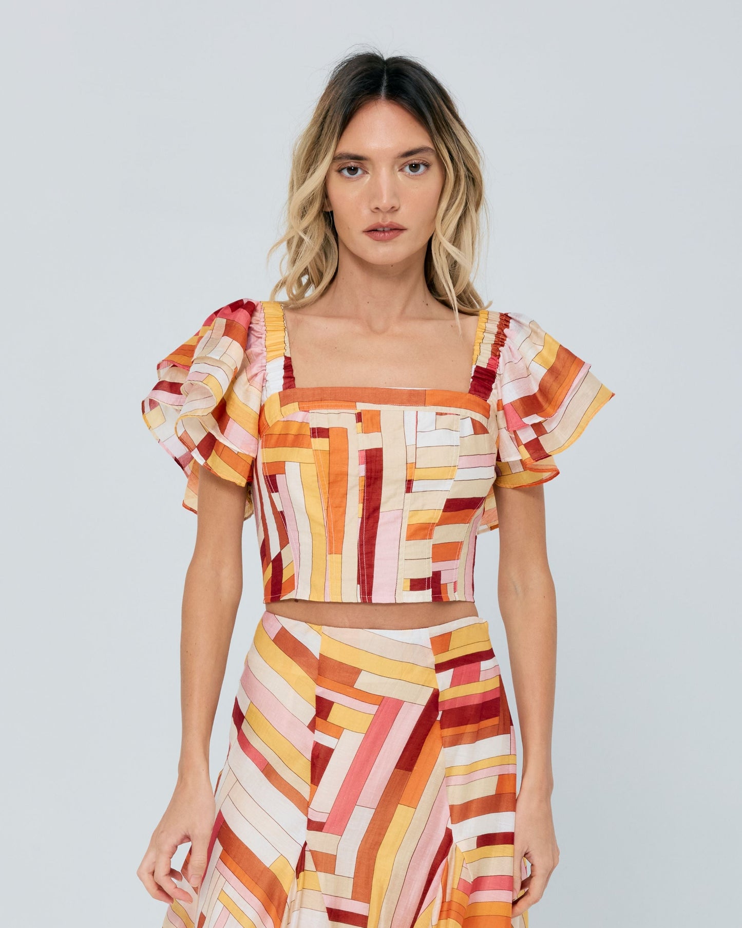 Amie Striped Ruffle Sleeve Crop Top
