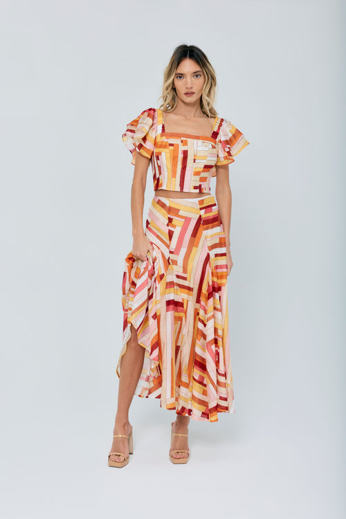 Cargar la imagen 1 en la vista de la galería. Roese Striped Paneled Midi Skirt