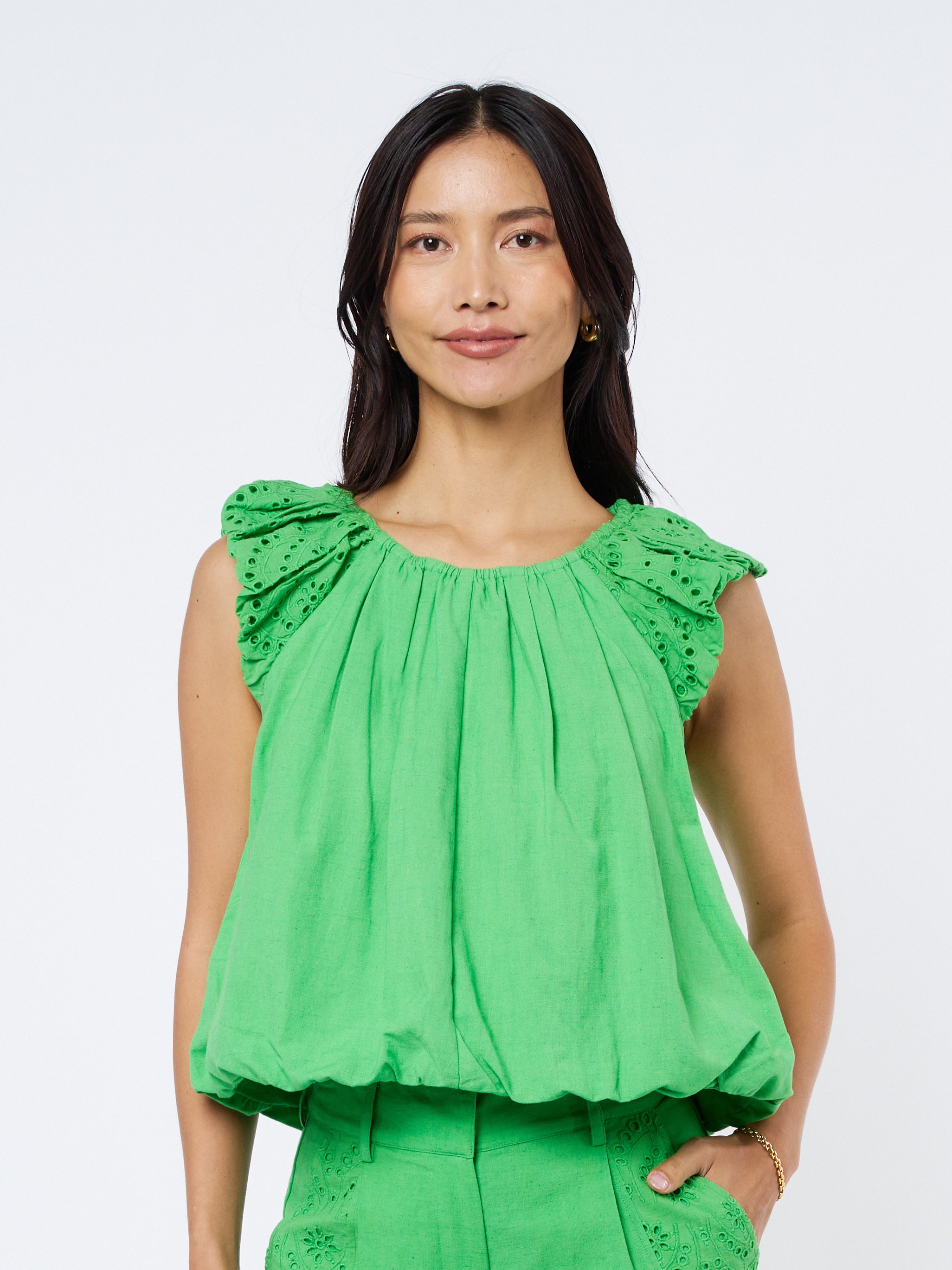 Ada	Eyelet Lace Sleeveless Cotton Top