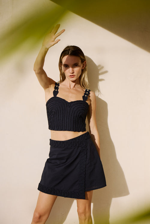Load image 1 in gallery view. Talia Soutache Cotton Crop Top