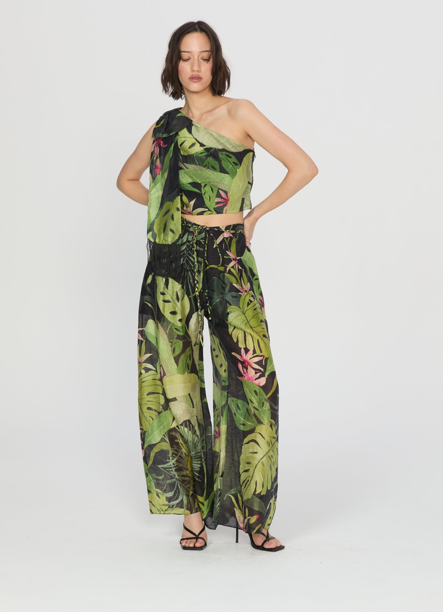 Thom Tropical Print Pleated Sheer Pants