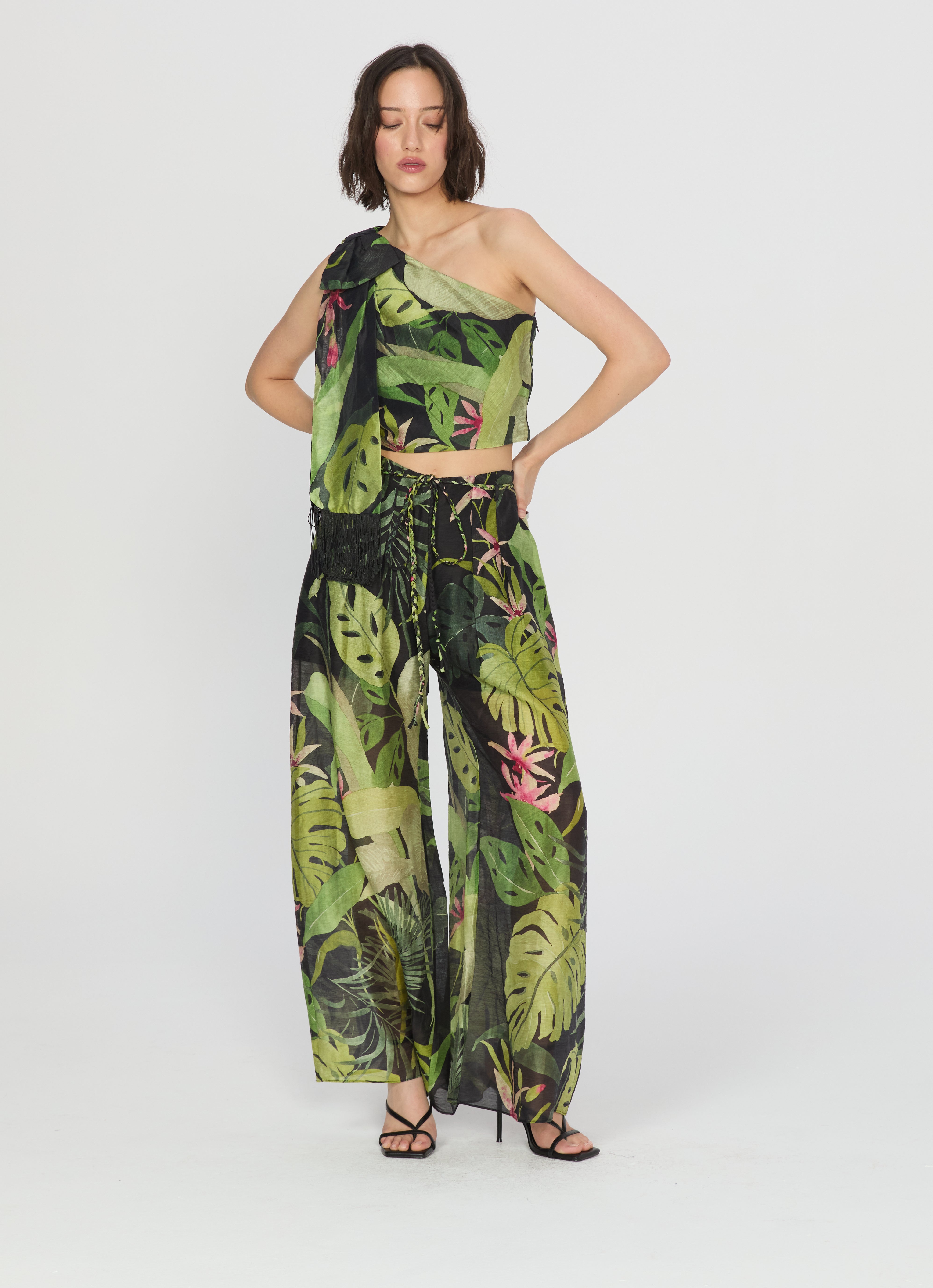 Thom Tropical Print Pleated Sheer Pants