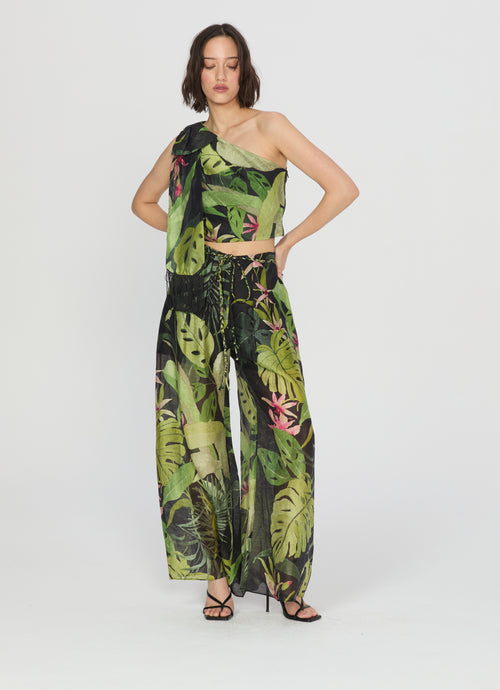 Cargar la imagen 1 en la vista de la galería. Thom Tropical Print Pleated Sheer Pants