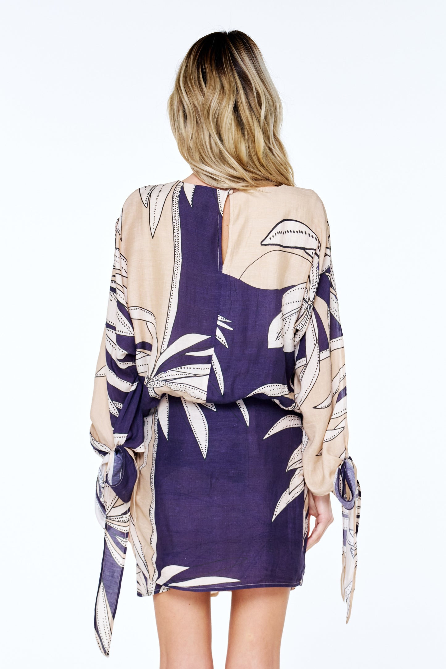 Roma Tropical Print Slit Sleeve Top