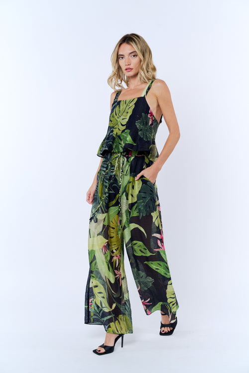 Cargar la imagen 1 en la vista de la galería. Thom Tropical Print Pleated Sheer Pants