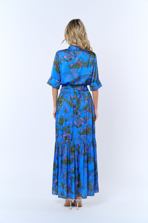 Load image 1 in gallery view. Aurelia Tropical Print Pleated Button-Up Top