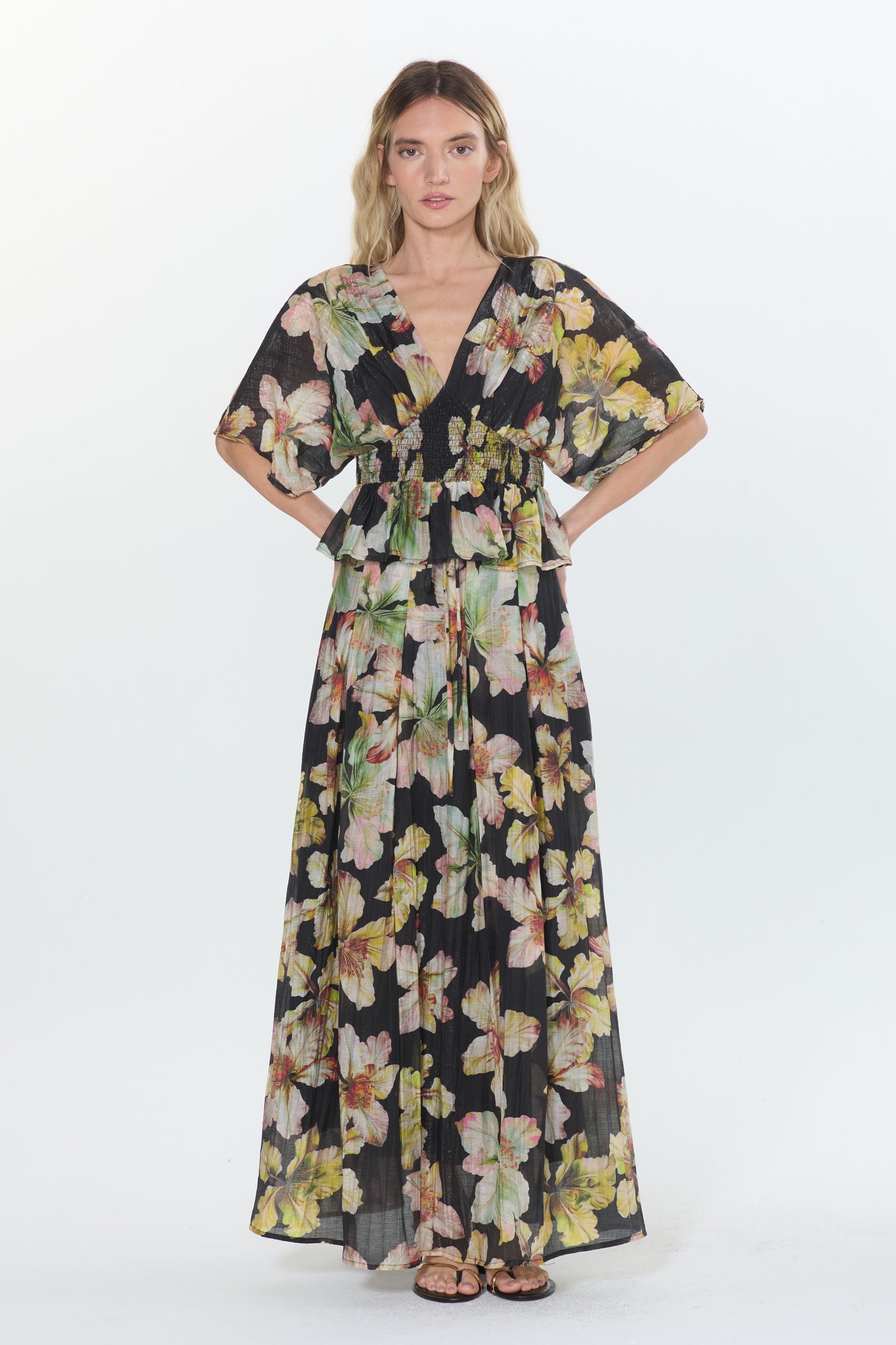 Riviera Floral Print Smocked Waist Top