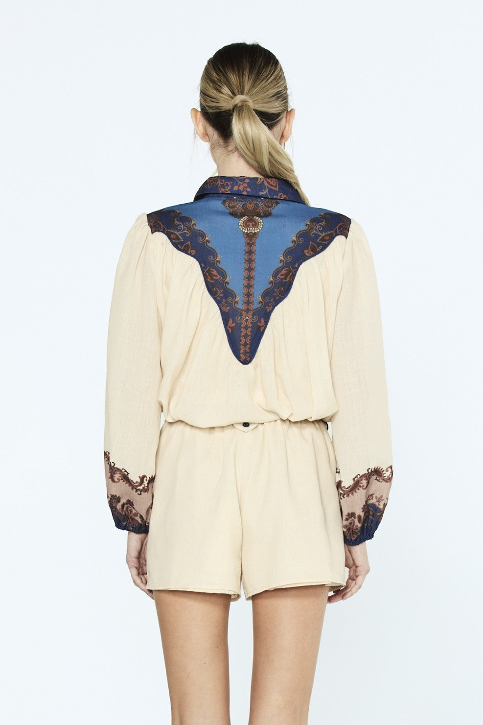Sayla Paisley Print Long Sleeve Button-Up Top
