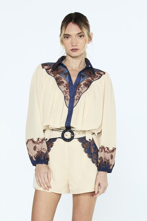 Load image 1 in gallery view. Sayla Paisley Print Long Sleeve Button-Up Top