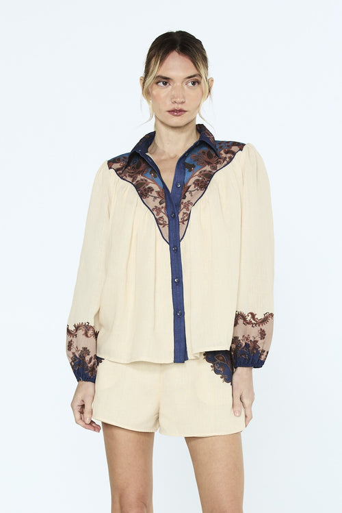 Load image 1 in gallery view. Sayla Paisley Print Long Sleeve Button-Up Top