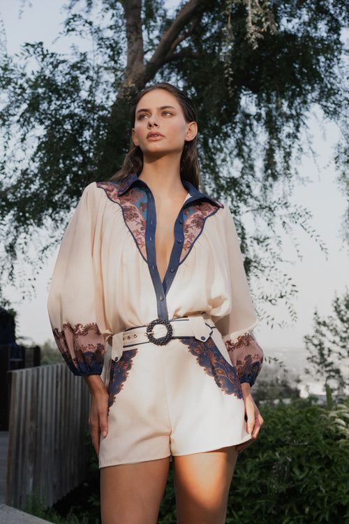 Load image 1 in gallery view. Sayla Paisley Print Long Sleeve Button-Up Top