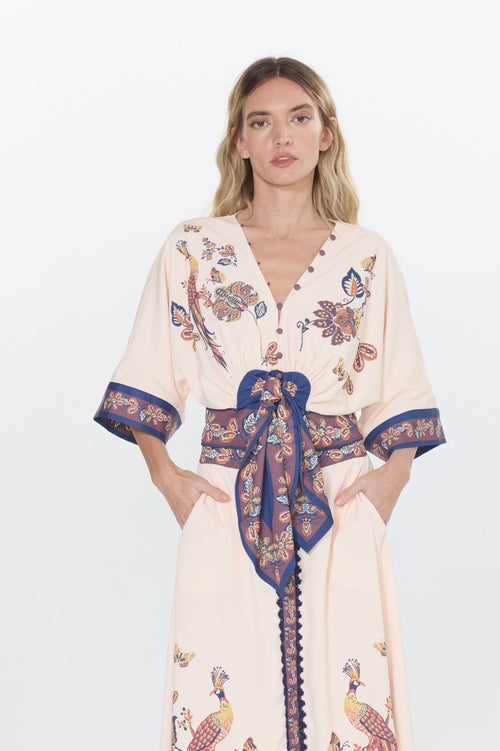 Load image 1 in gallery view. Lynette Bird Print Tie Front Top