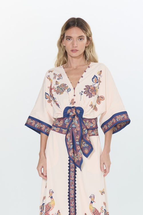 Load image 1 in gallery view. Lynette Bird Print Tie Front Top