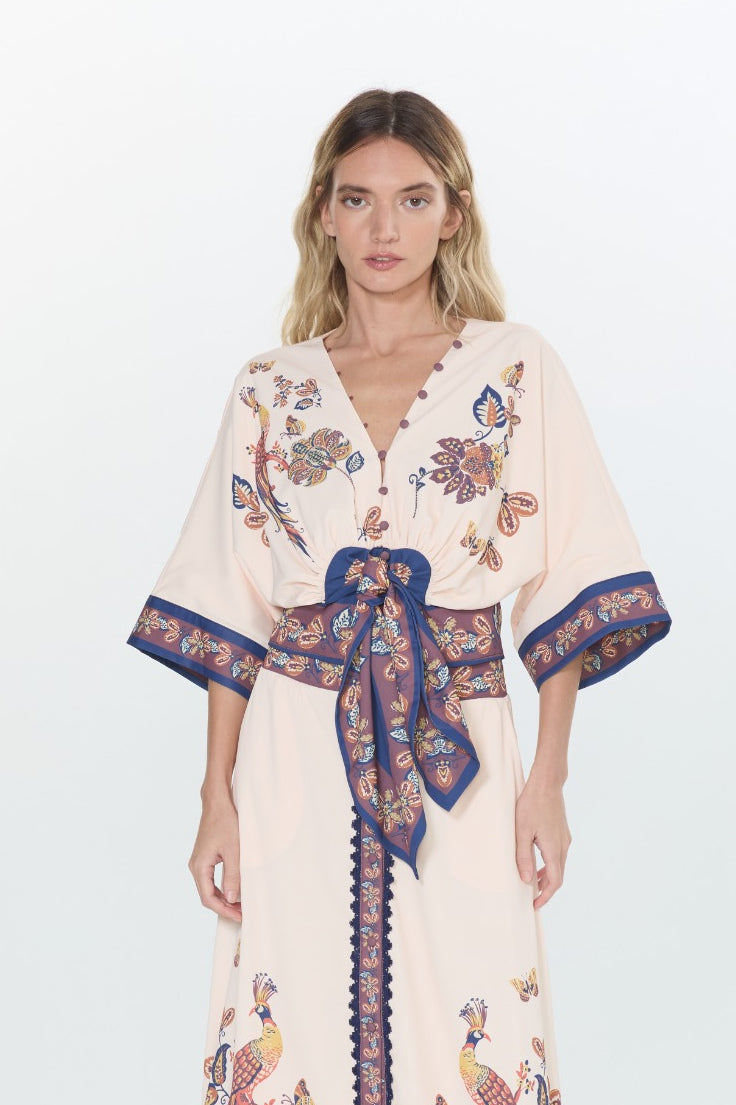 Lynette Bird Print Tie Front Top