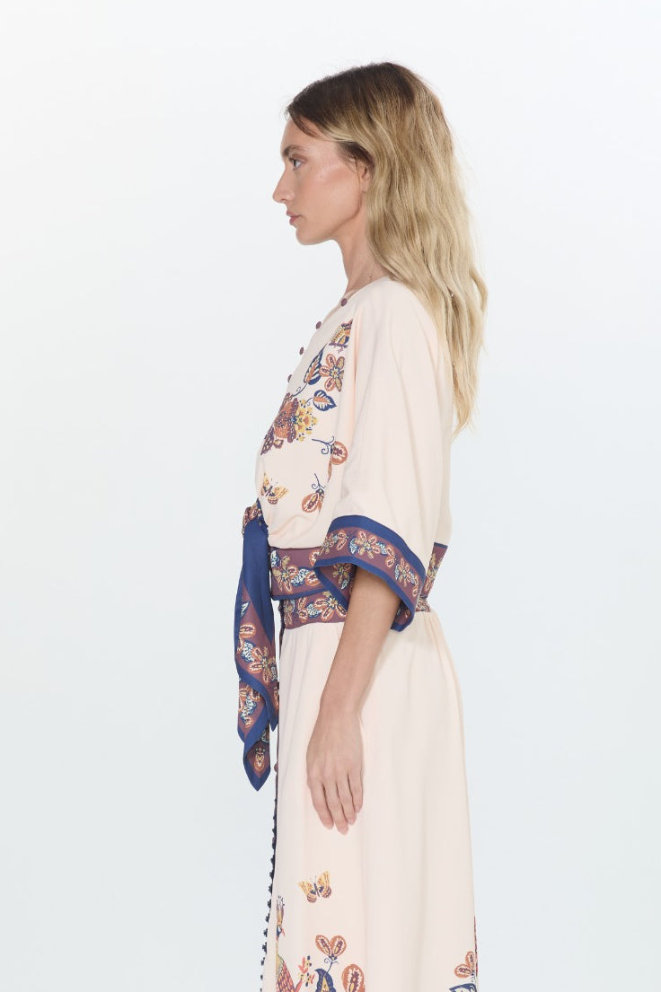 Lynette Bird Print Tie Front Top