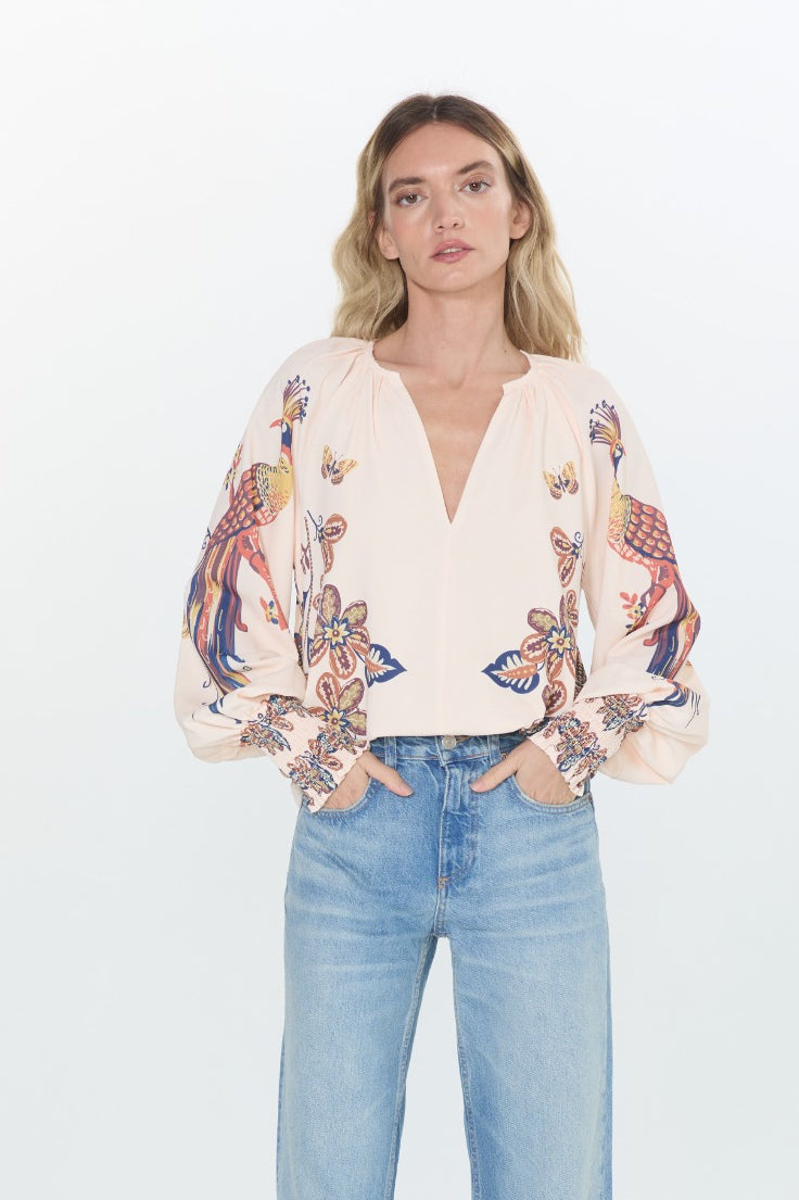 Ginevra Bird Print Long Sleeve Top