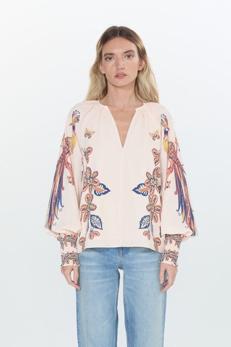 Ginevra Bird Print Long Sleeve Top