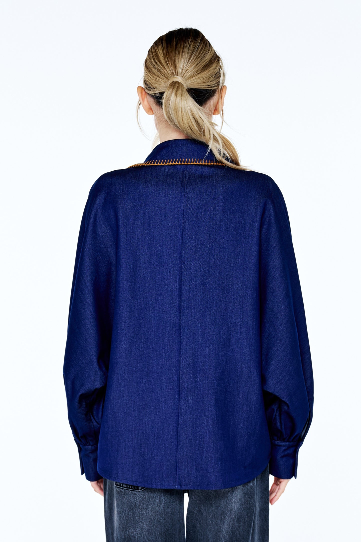 Brielle Whipstitch Long Sleeve Button-Up Top