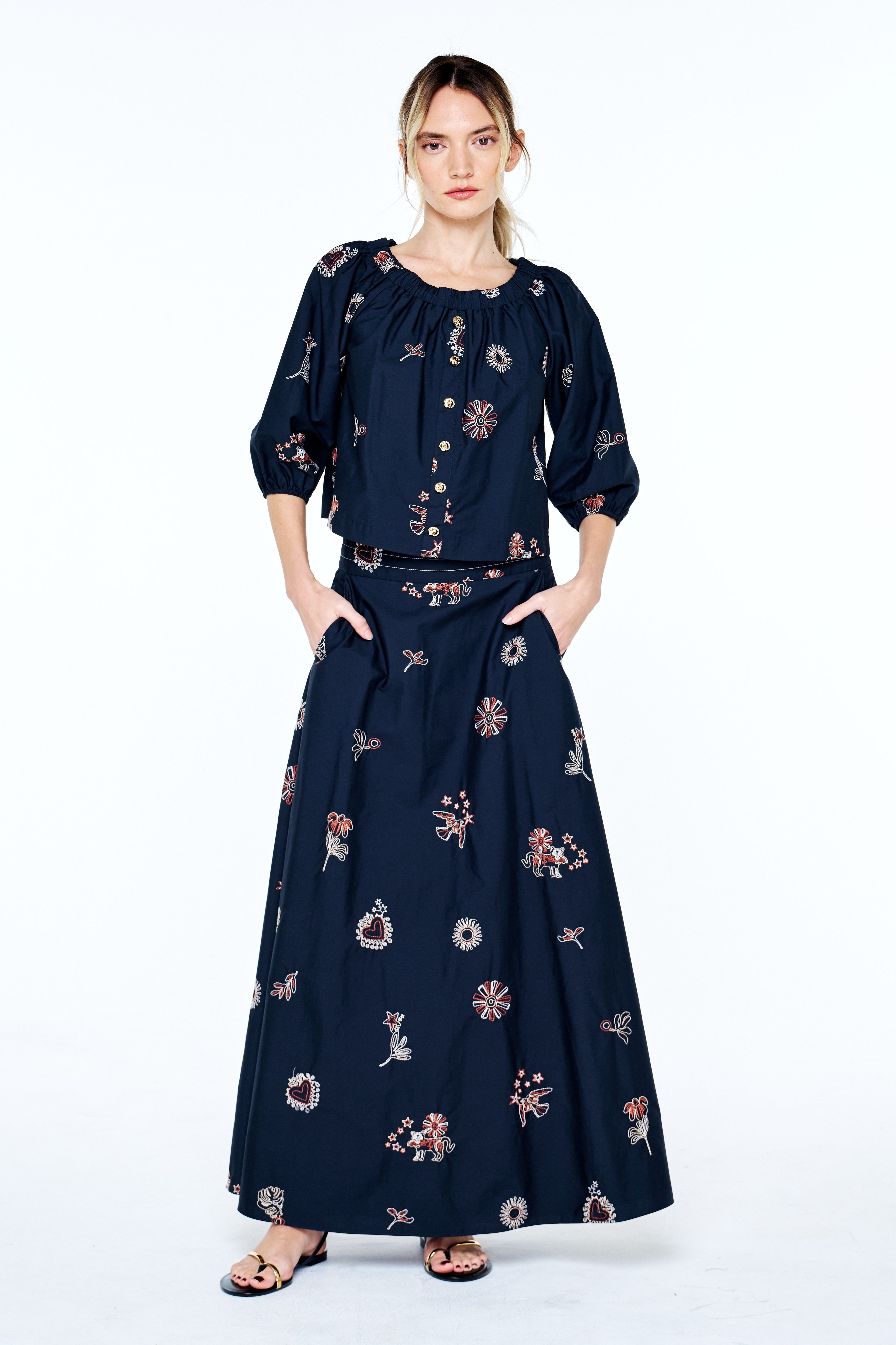 Azora Embroidered Maxi Skirt