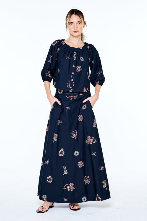 Load image 1 in gallery view. Azora Embroidered Maxi Skirt