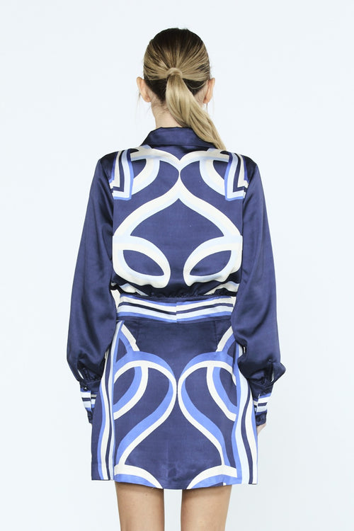 Cargar la imagen 1 en la vista de la galería. Gara Abstract Print Tie	Front Long Sleeve Top