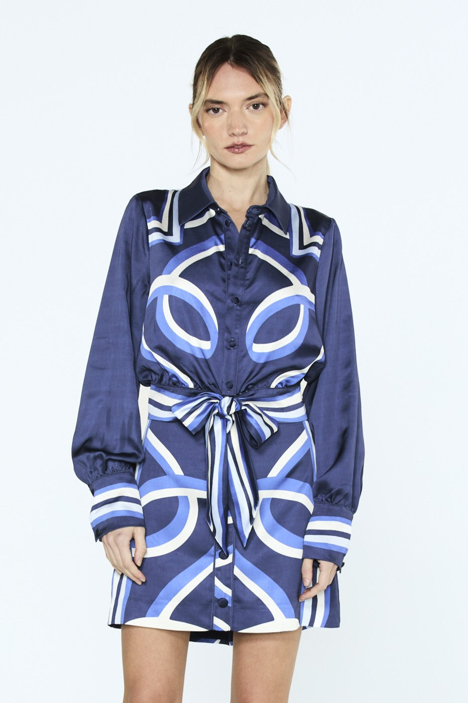 Gara Abstract Print Tie	Front Long Sleeve Top