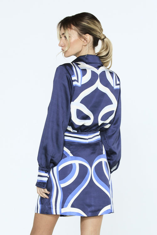 Cargar la imagen 1 en la vista de la galería. Gara Abstract Print Tie	Front Long Sleeve Top