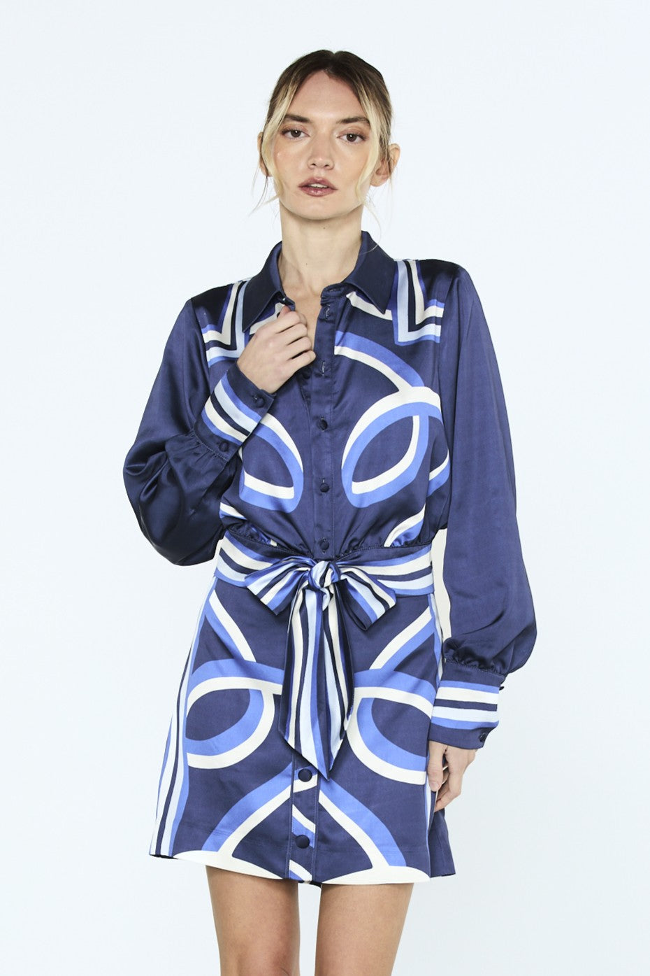 Gara Abstract Print Tie	Front Long Sleeve Top